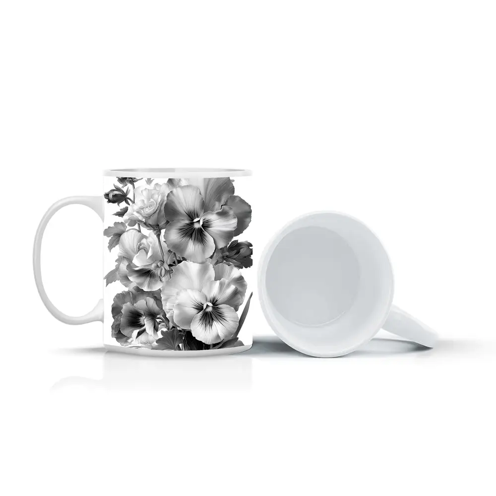 Black and White Pansy Flowers Botanical Art – Mugs
