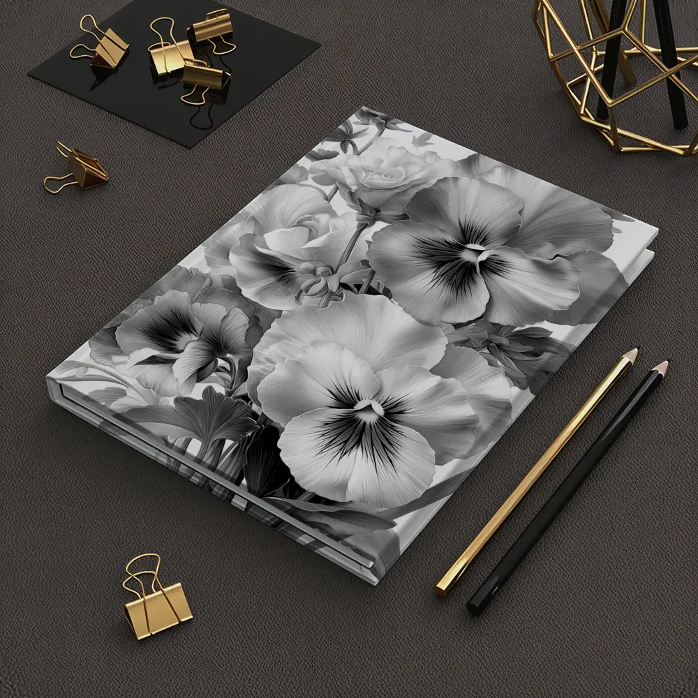 Black and White Pansy Flowers Botanical Art – Notebooks