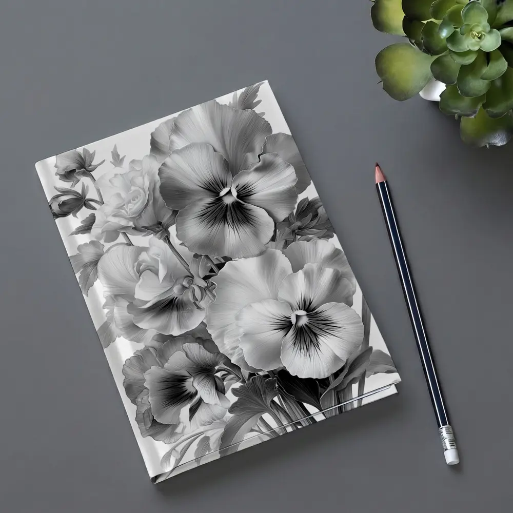 Black and White Pansy Flowers Botanical Art – Notebooks