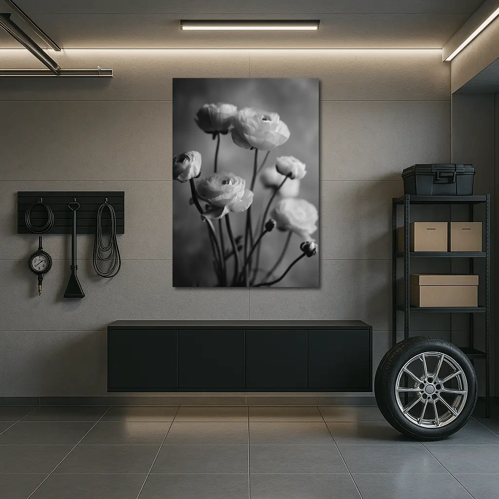 Black and White Ranunculus Flowers Soft Background – Wall Art