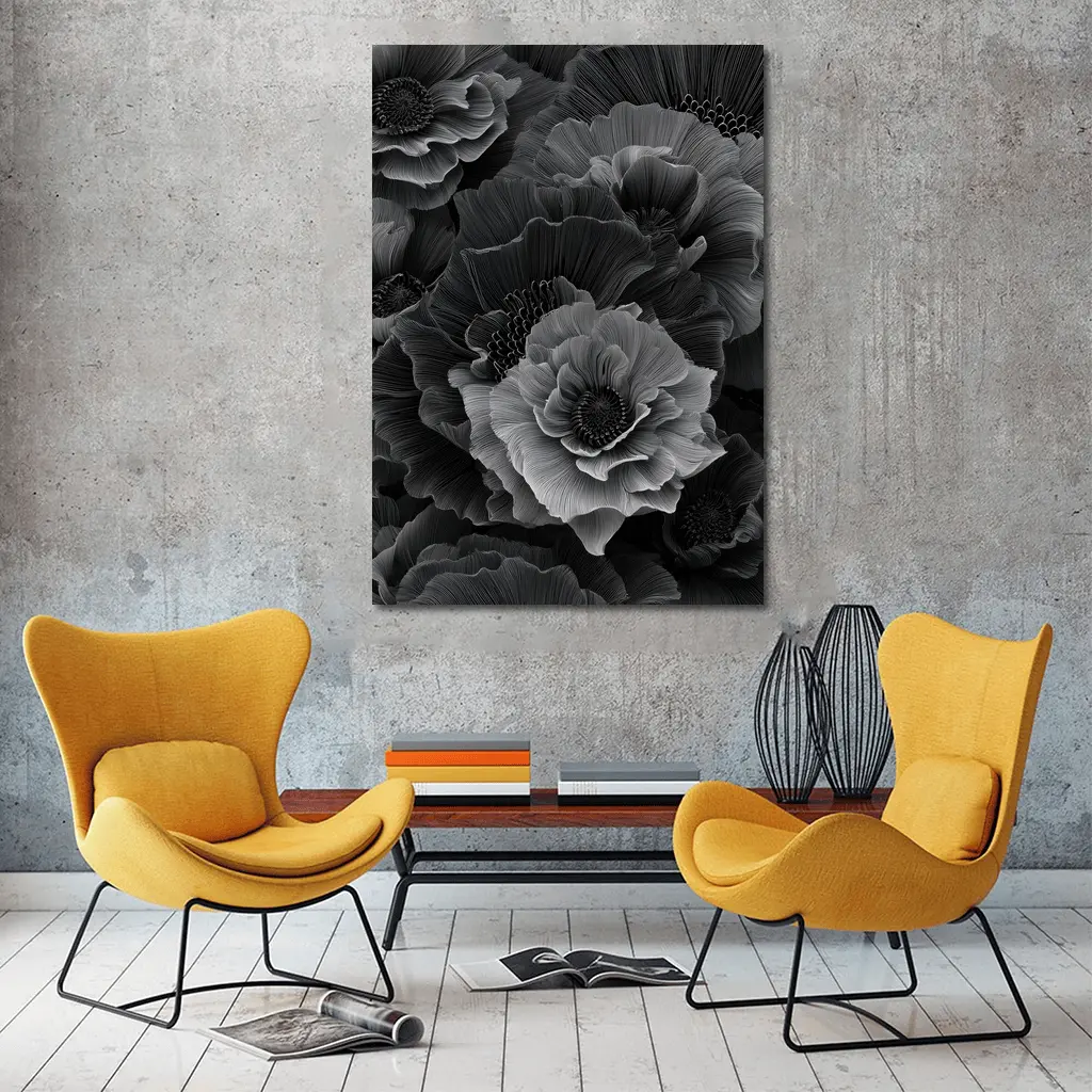 Black and White Peony Flowers Dark Art – Wall Art