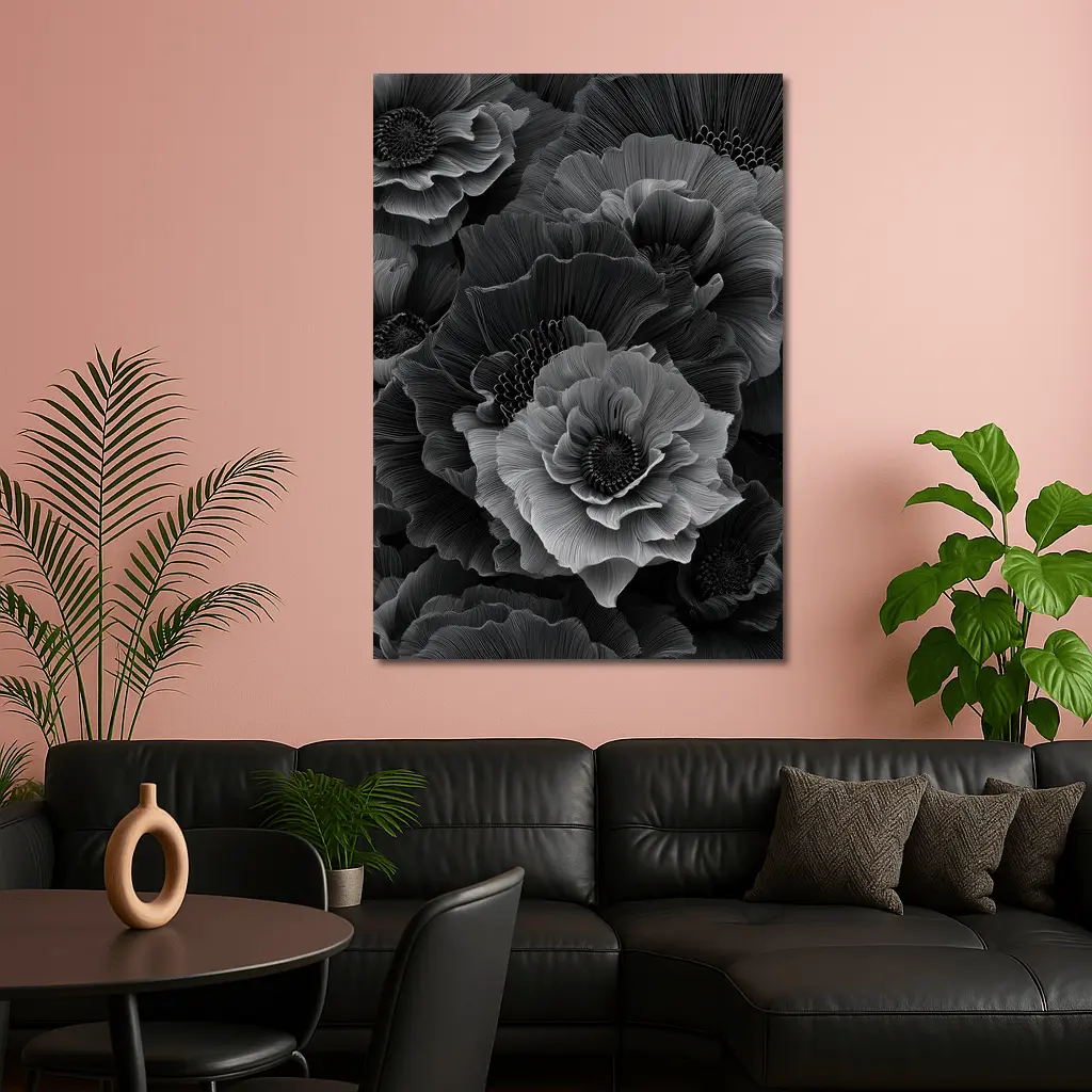 Black and White Peony Flowers Dark Art – Wall Art
