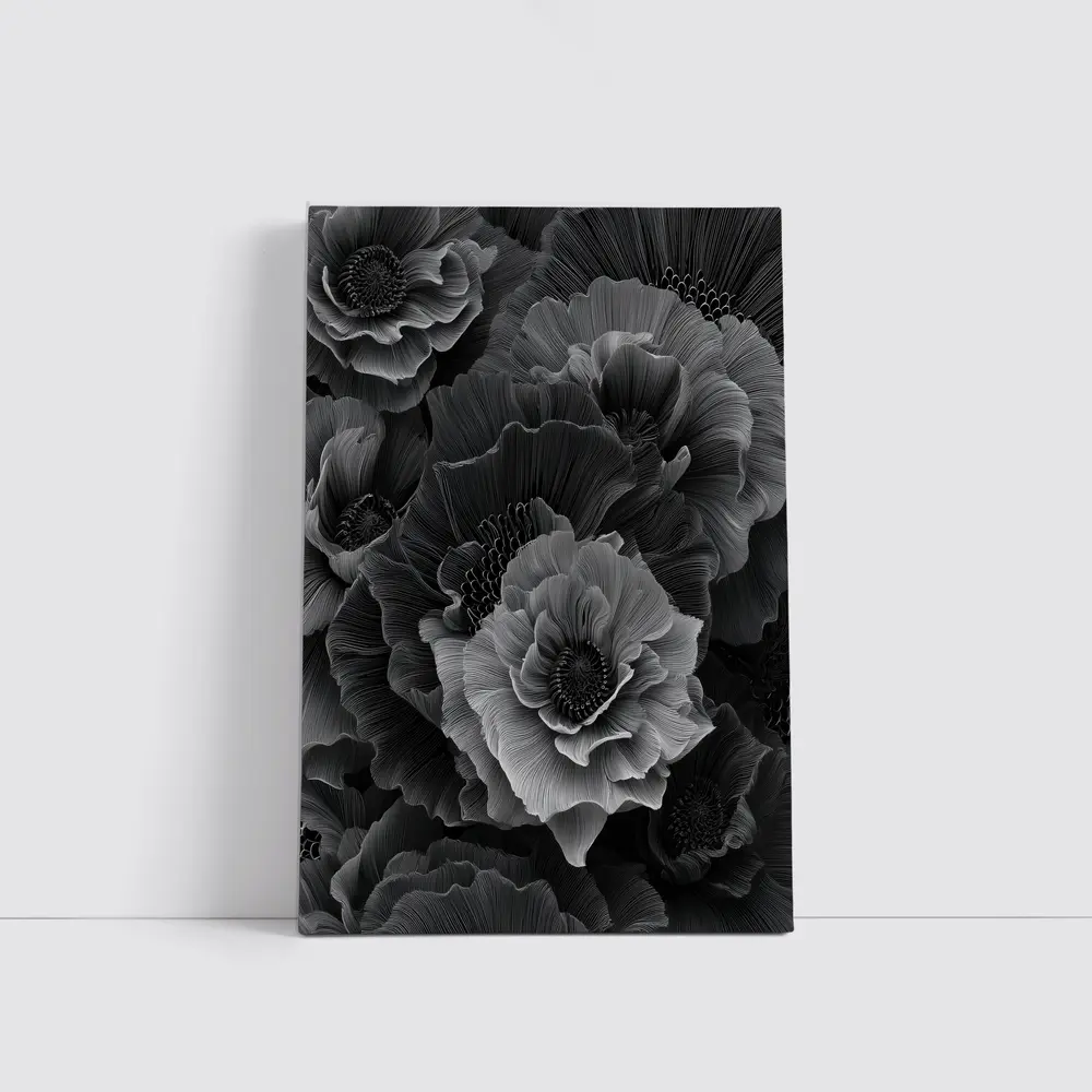 Black and White Peony Flowers Dark Art – Wall Art