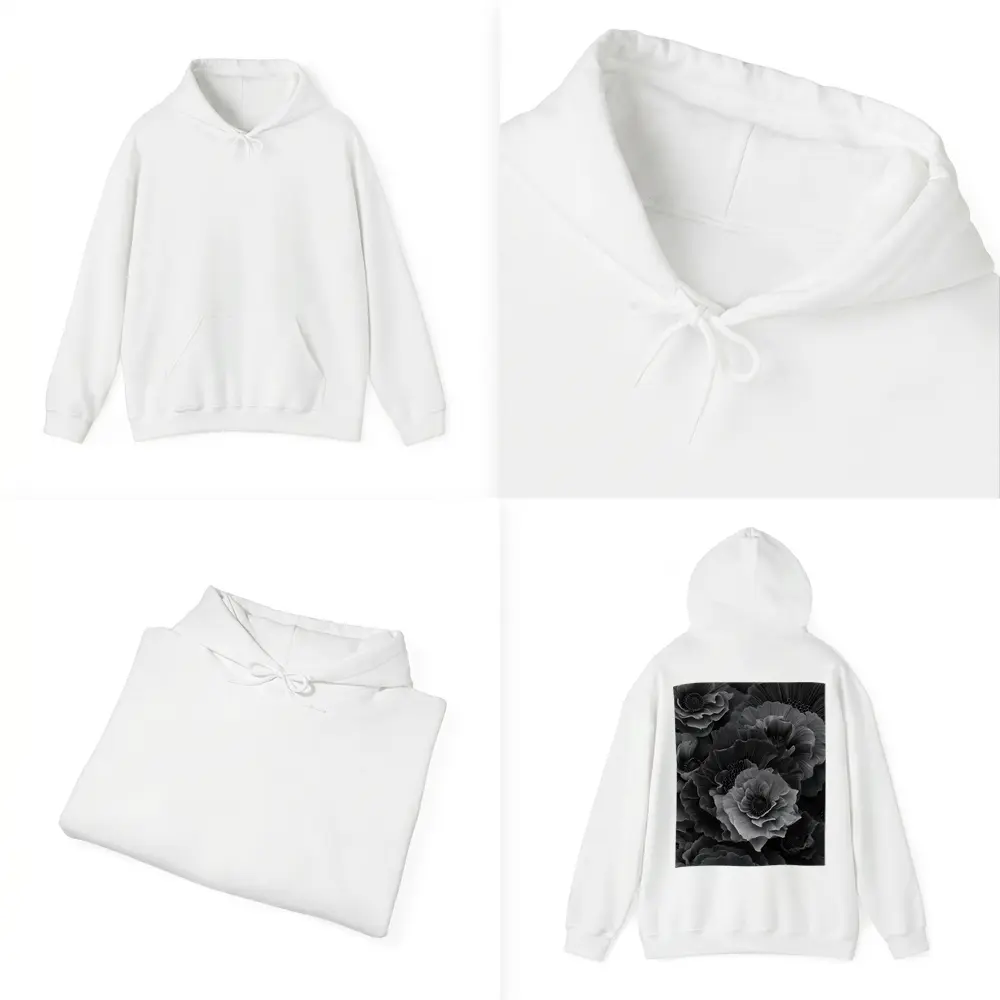 Black and White Peony Flowers Dark Art – Hoodies