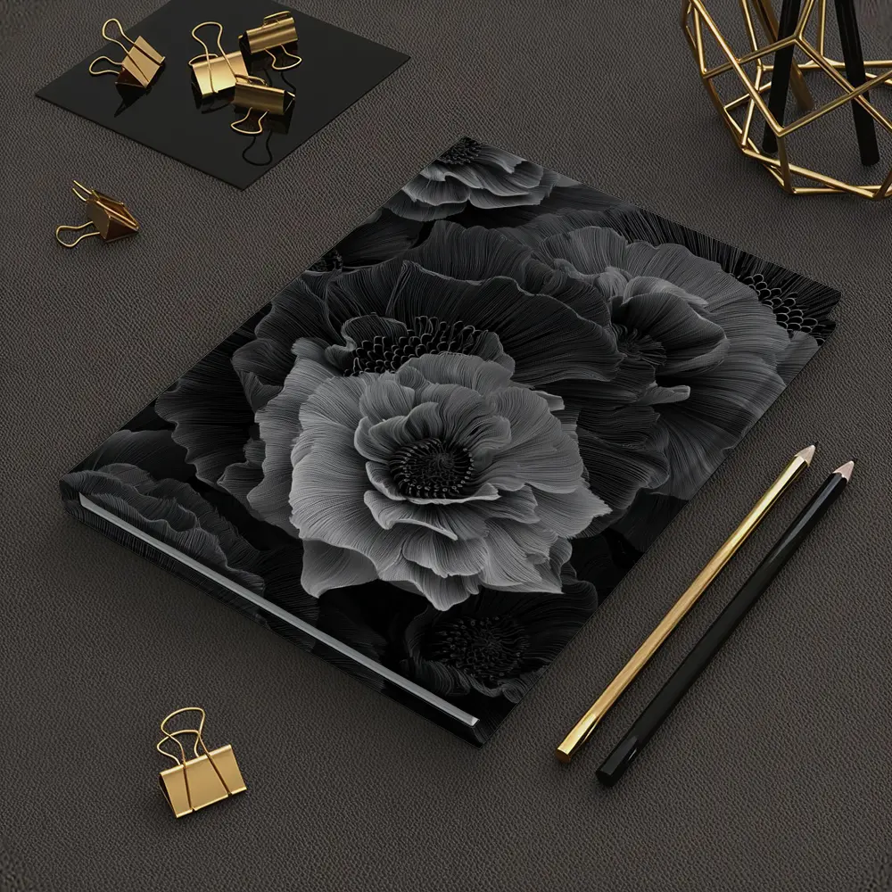 Black and White Peony Flowers Dark Art – Notebooks