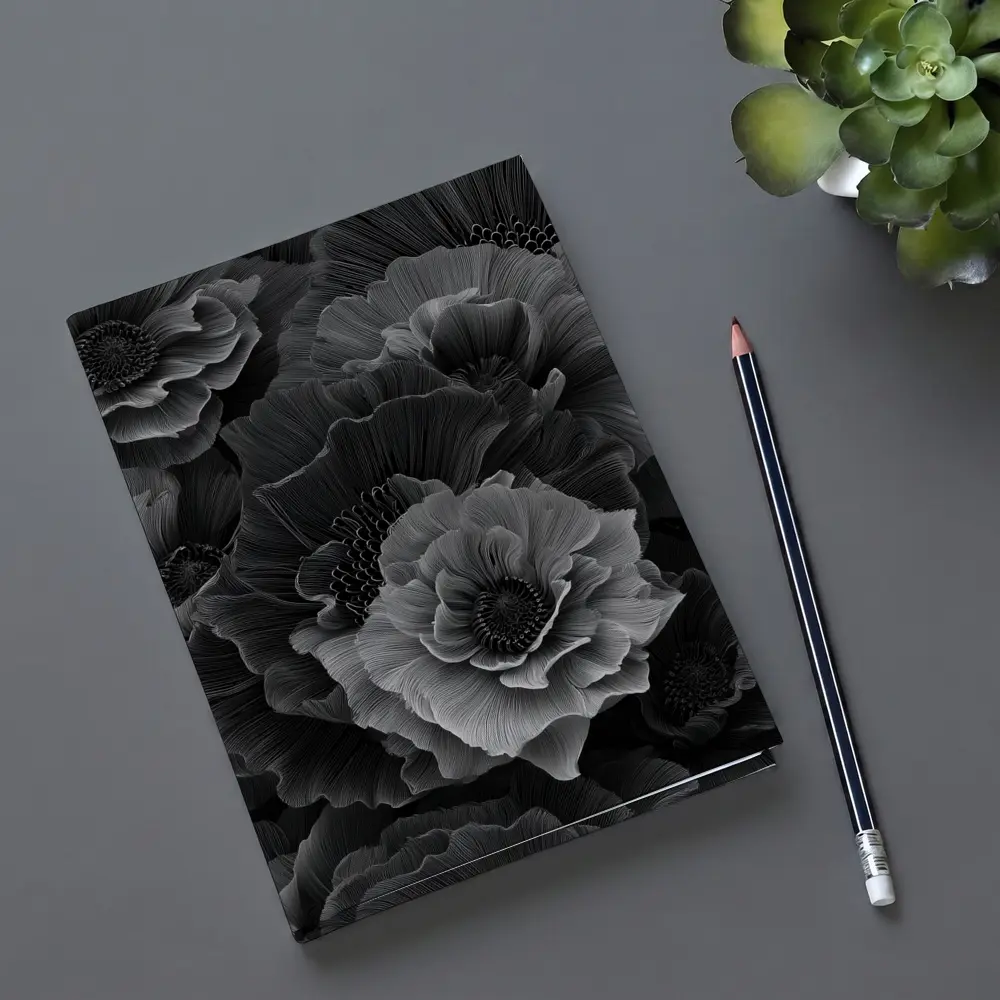 Black and White Peony Flowers Dark Art – Notebooks