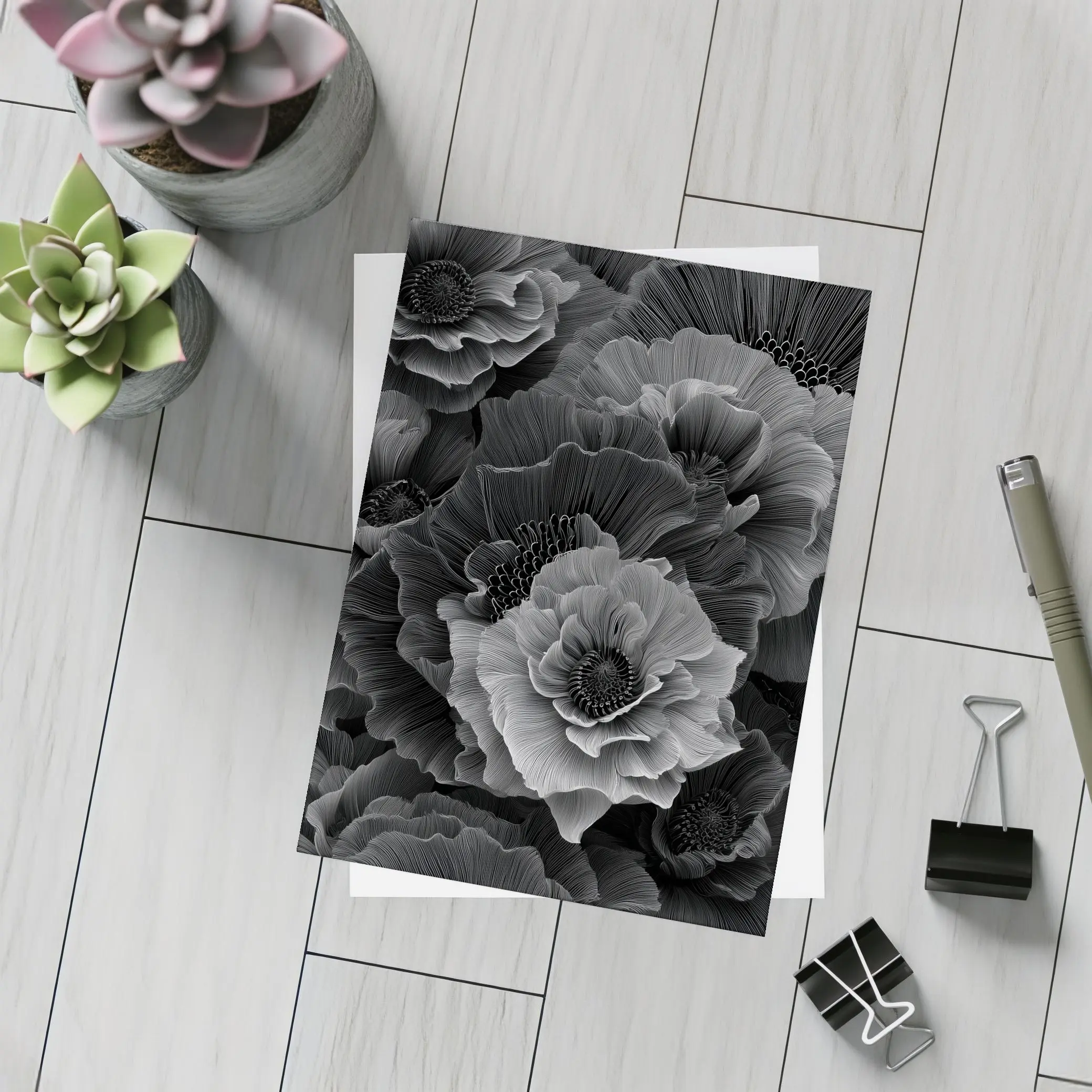 Black and White Peony Flowers Dark Art – Postcards