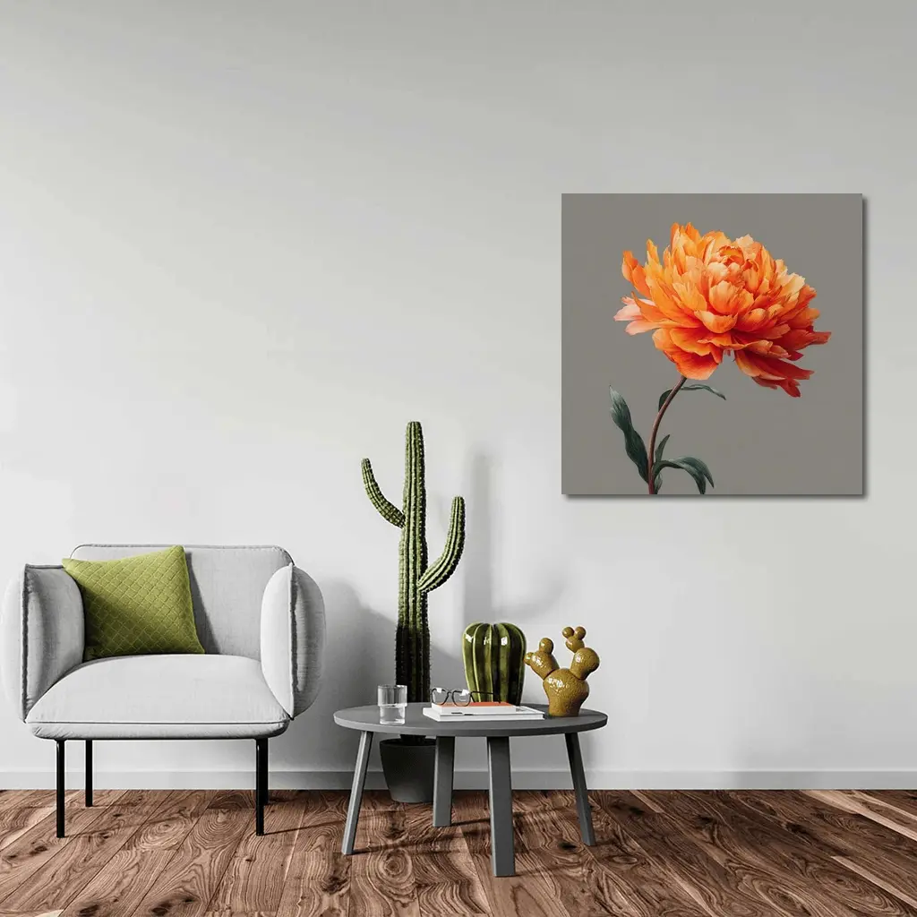 Orange Peony Flower Gray Background Art – Wall Art