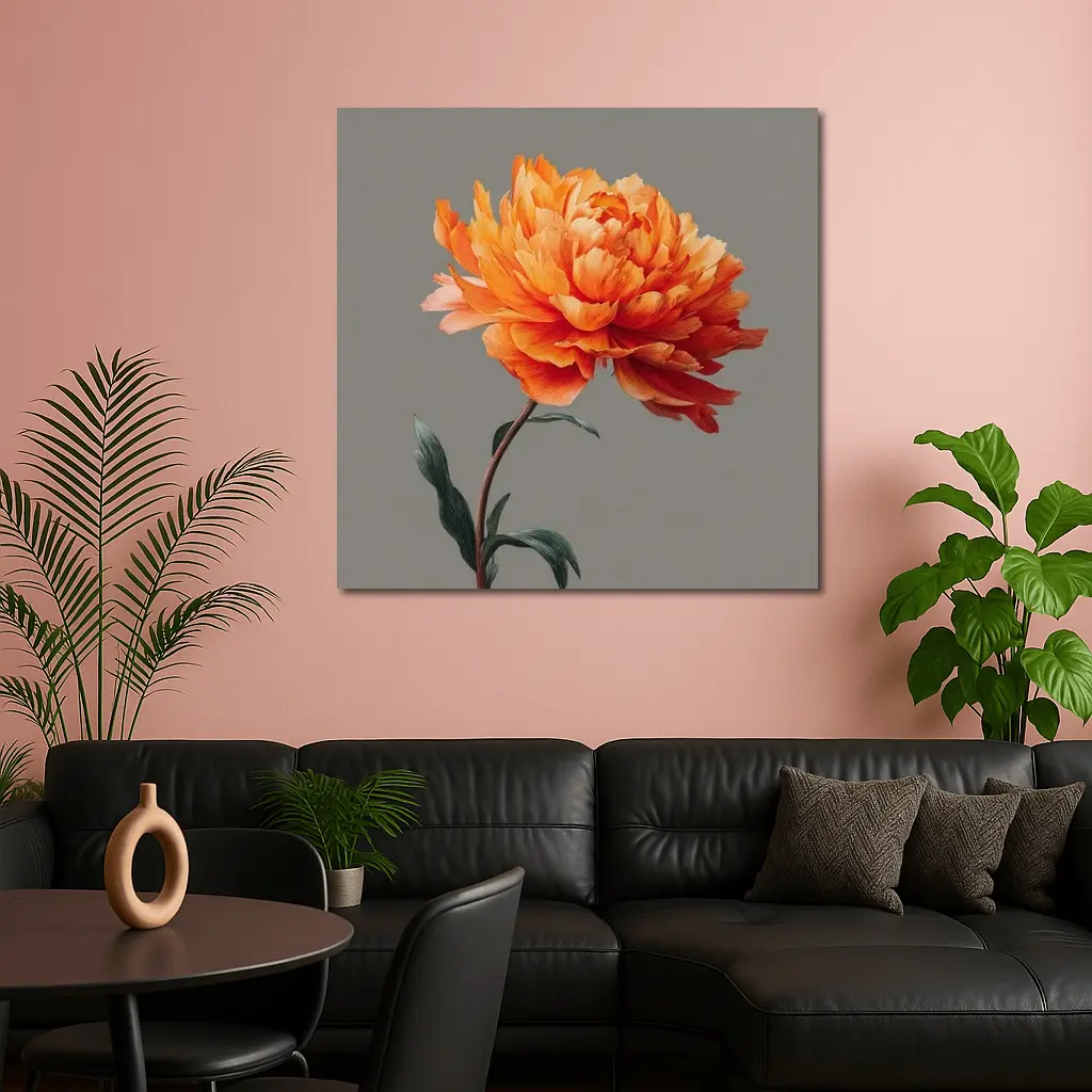 Orange Peony Flower Gray Background Art – Wall Art
