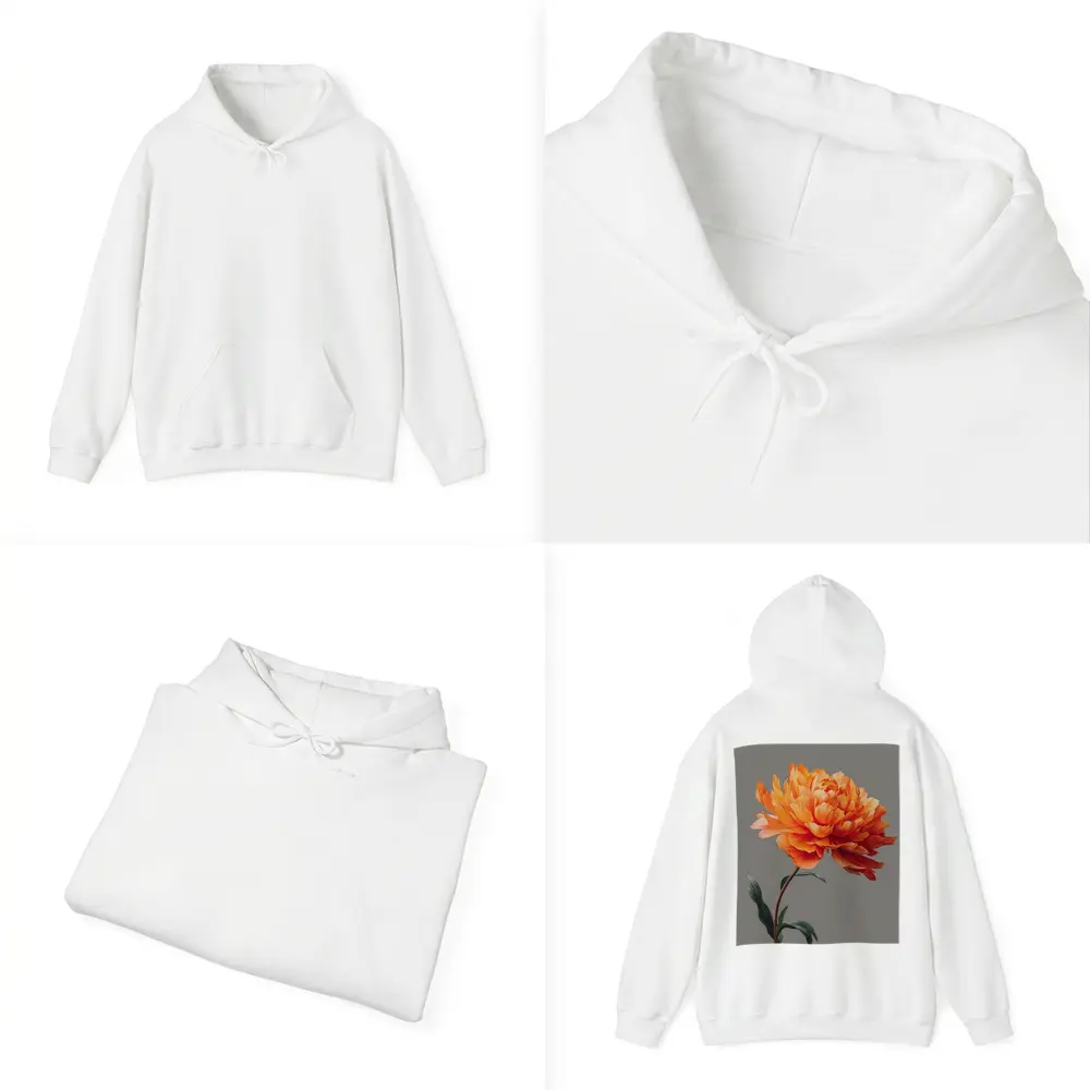Orange Peony Flower Gray Background Art – Hoodies
