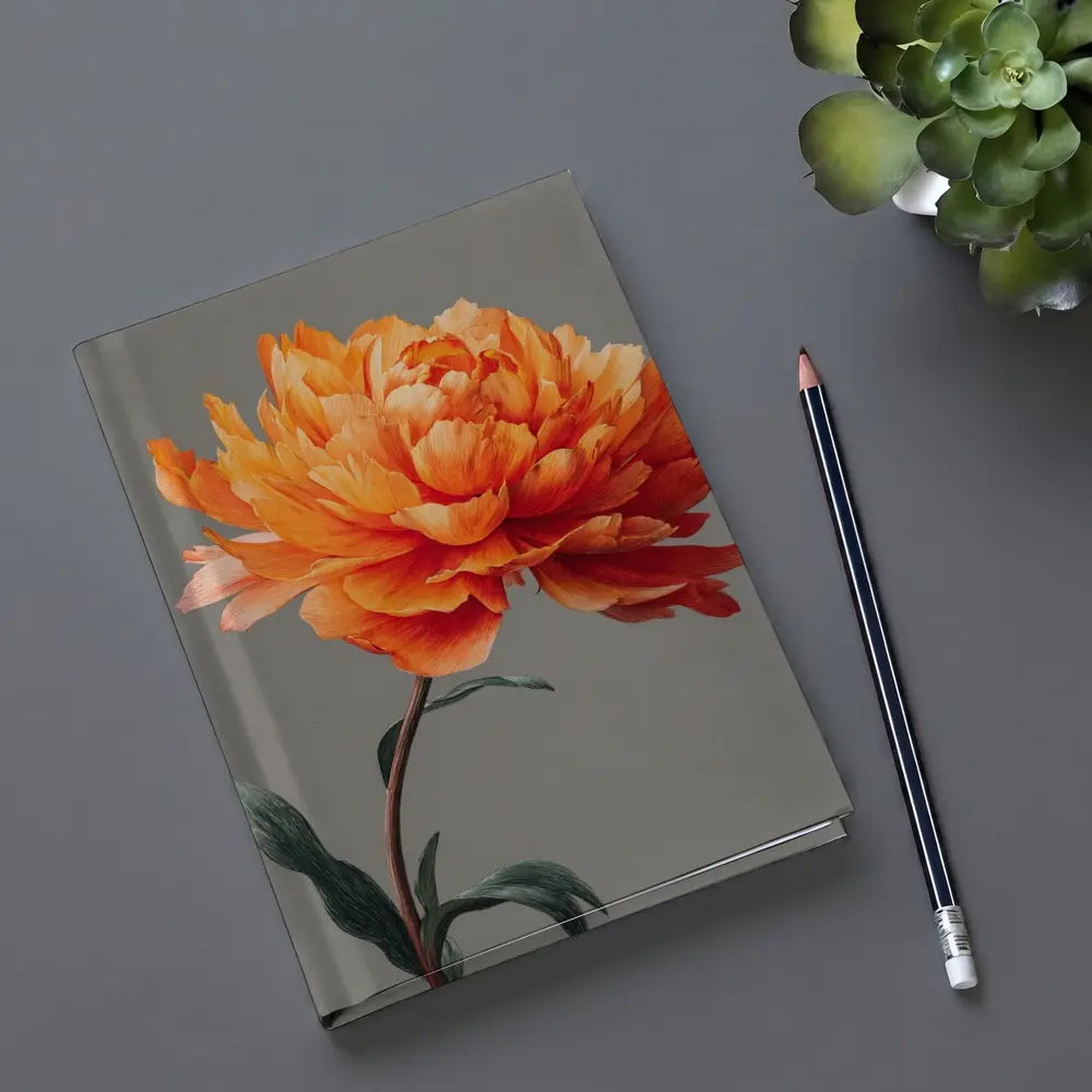 Orange Peony Flower Gray Background Art – Notebooks