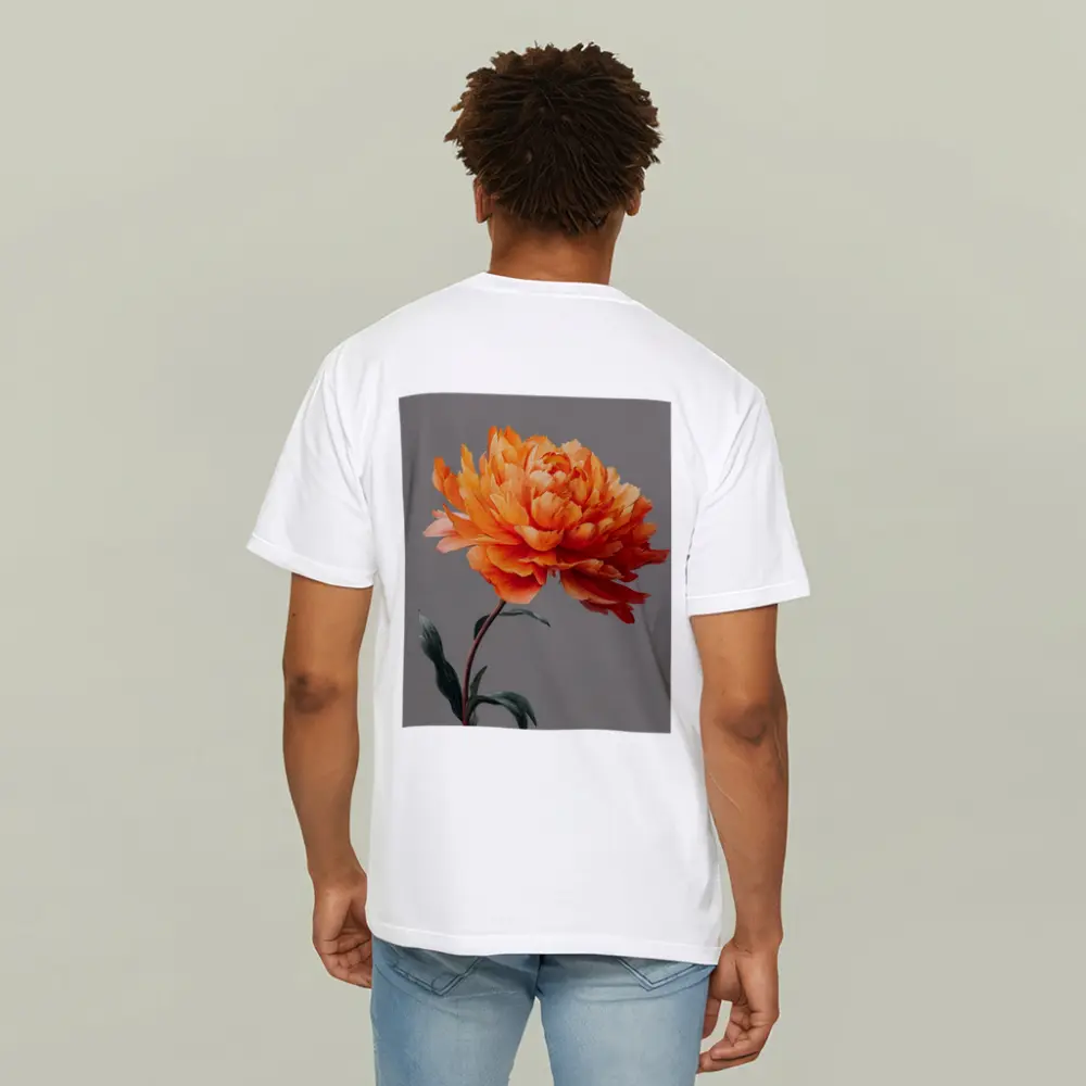 Orange Peony Flower Gray Background Art – T-Shirts