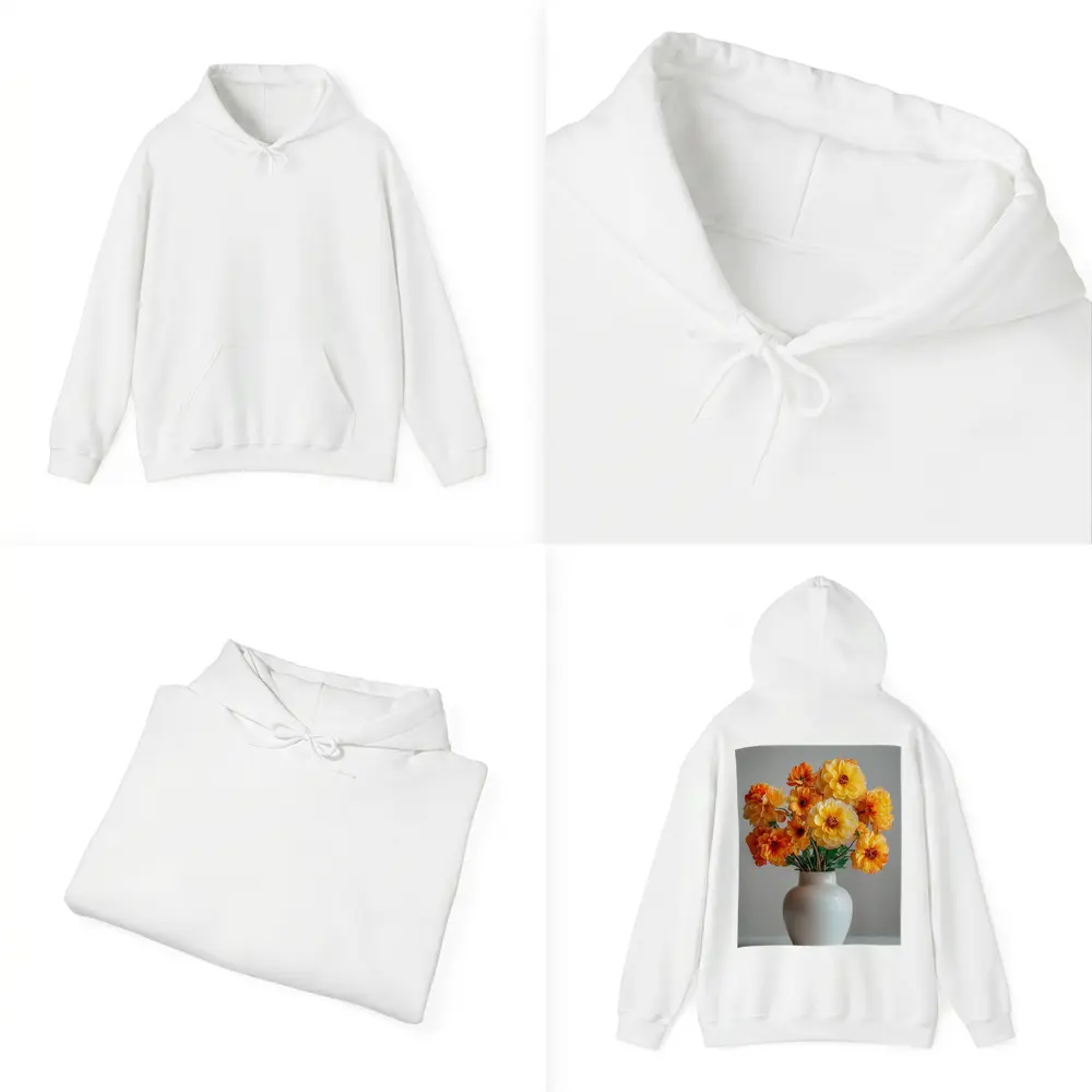 Orange Dahlia Bouquet White Vase Gray Background – Hoodies