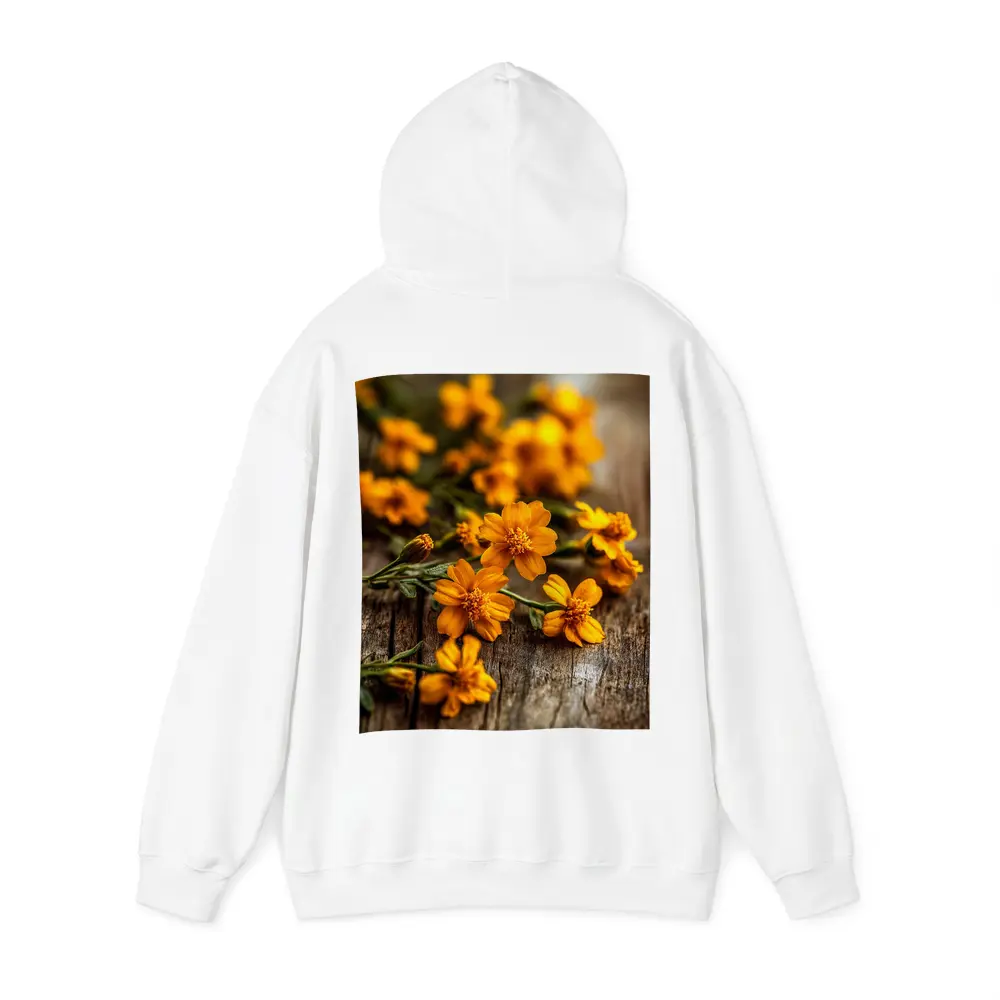 Orange Cosmos Flowers On Rustic Wood – Hoodies