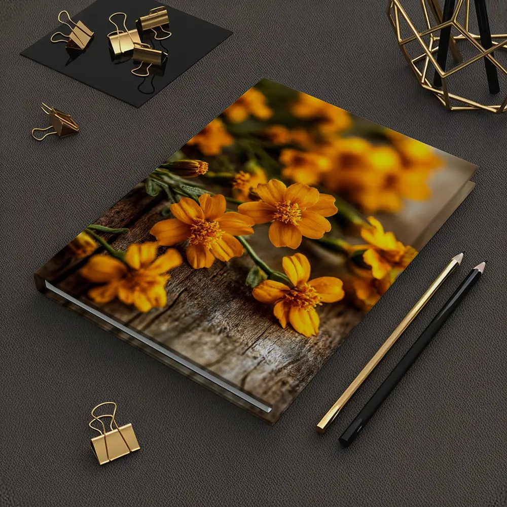 Orange Cosmos Flowers On Rustic Wood – Notebooks