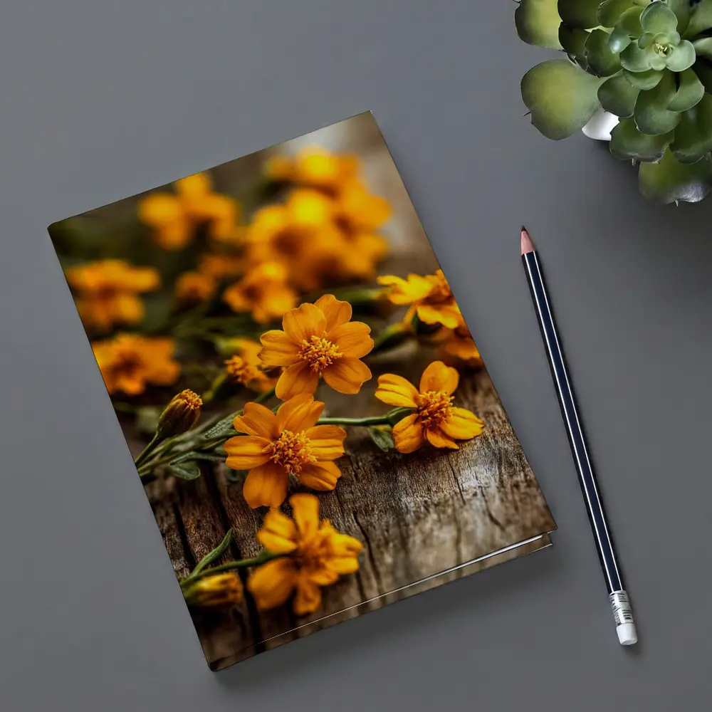 Orange Cosmos Flowers On Rustic Wood – Notebooks