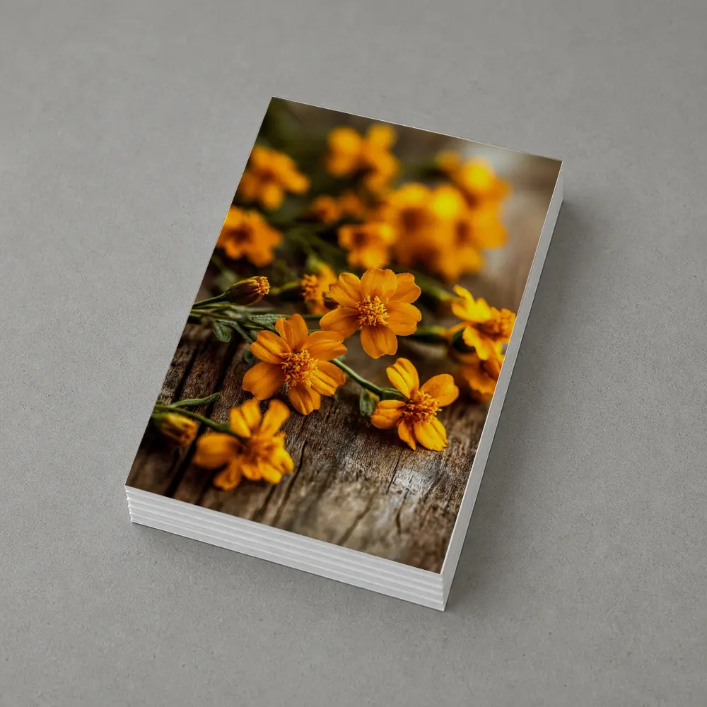 Orange Cosmos Flowers On Rustic Wood – Postcards