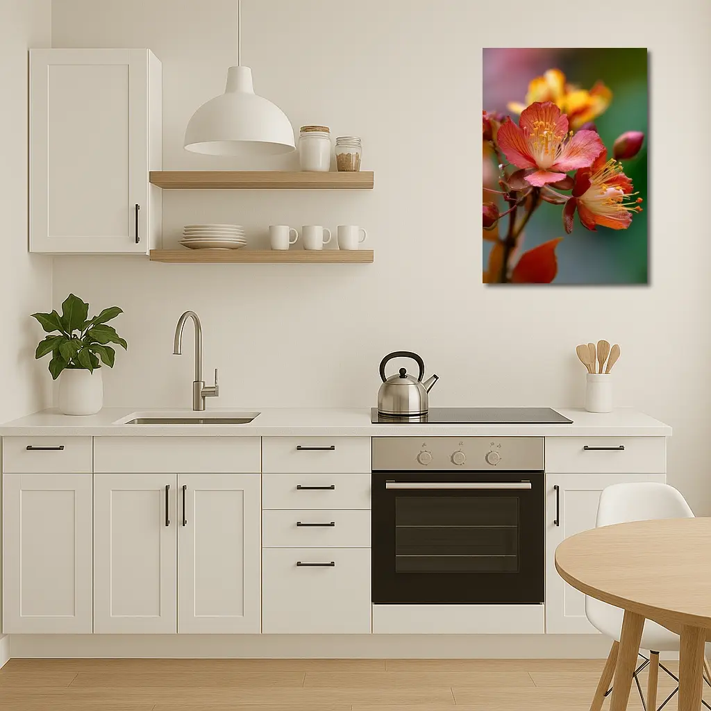 Red Orange Tropical Flowers Green Background – Wall Art