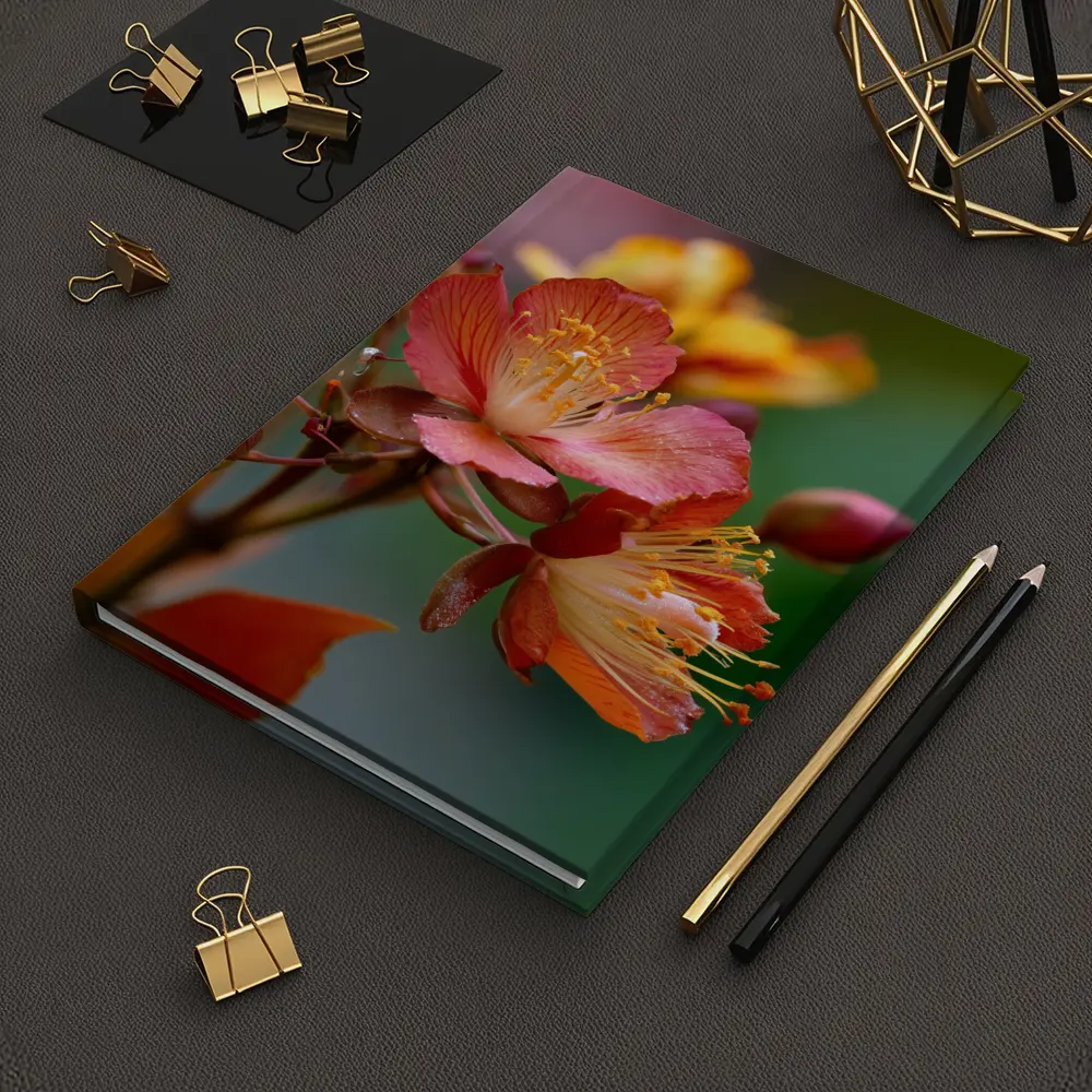 Red Orange Tropical Flowers Green Background – Notebooks