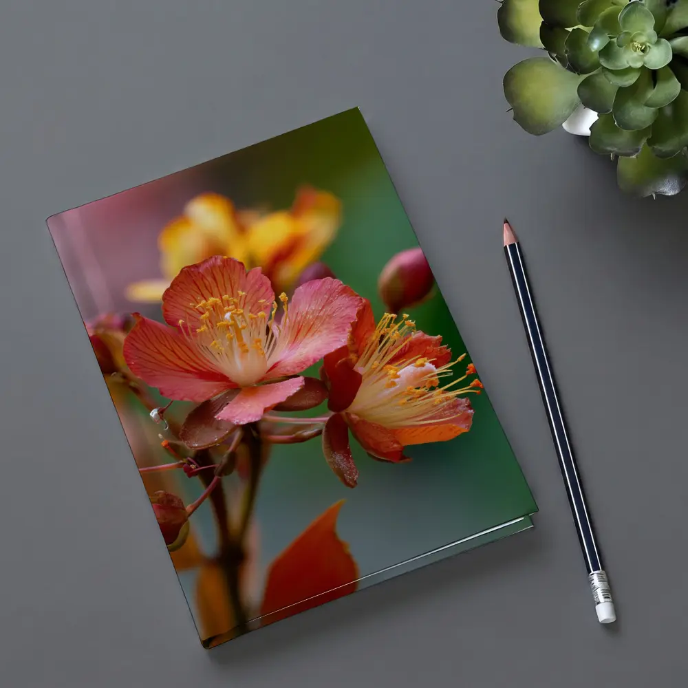 Red Orange Tropical Flowers Green Background – Notebooks