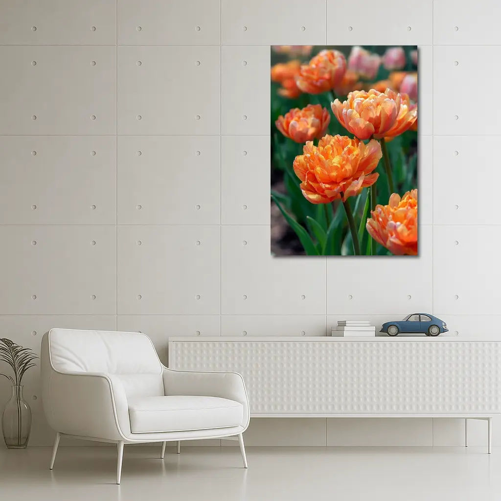 Orange Double Tulips Garden Sunny Day – Wall Art