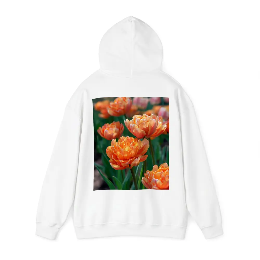 Orange Double Tulips Garden Sunny Day – Hoodies