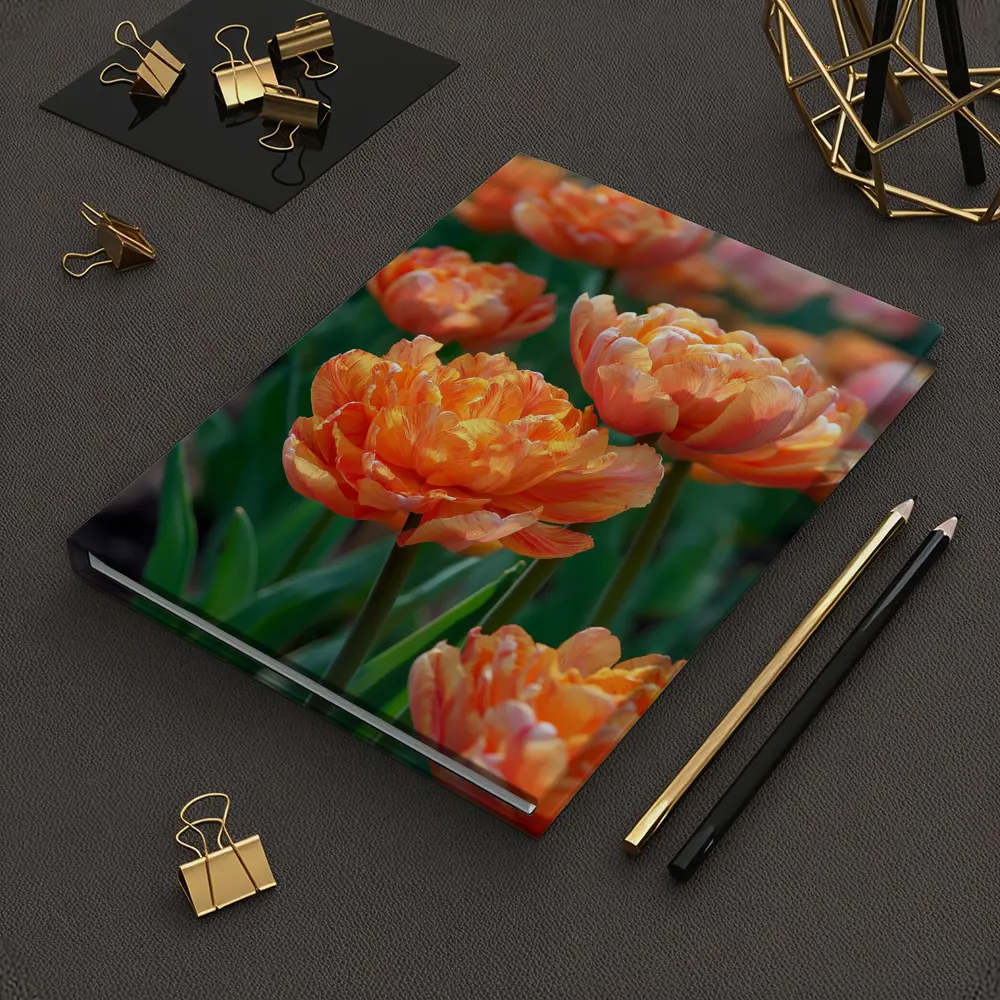 Orange Double Tulips Garden Sunny Day – Notebooks