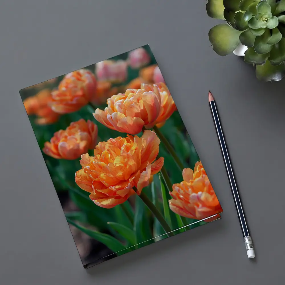 Orange Double Tulips Garden Sunny Day – Notebooks