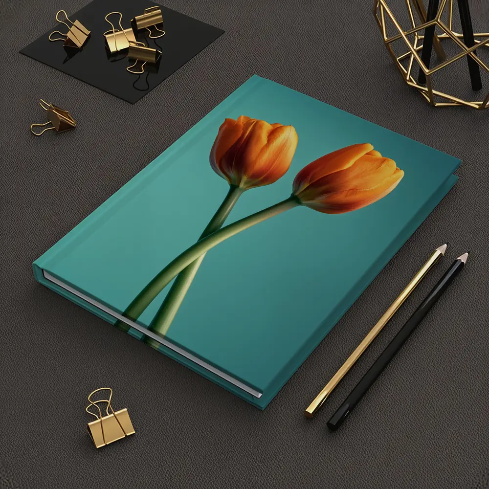 Two Orange Tulips Teal Background – Notebooks