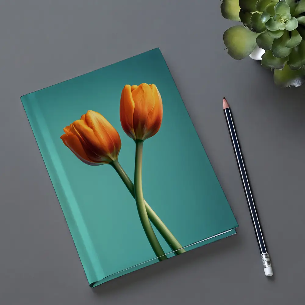 Two Orange Tulips Teal Background – Notebooks