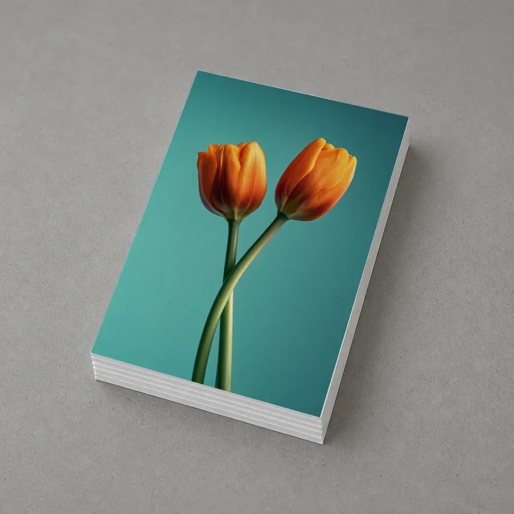 Two Orange Tulips Teal Background – Postcards