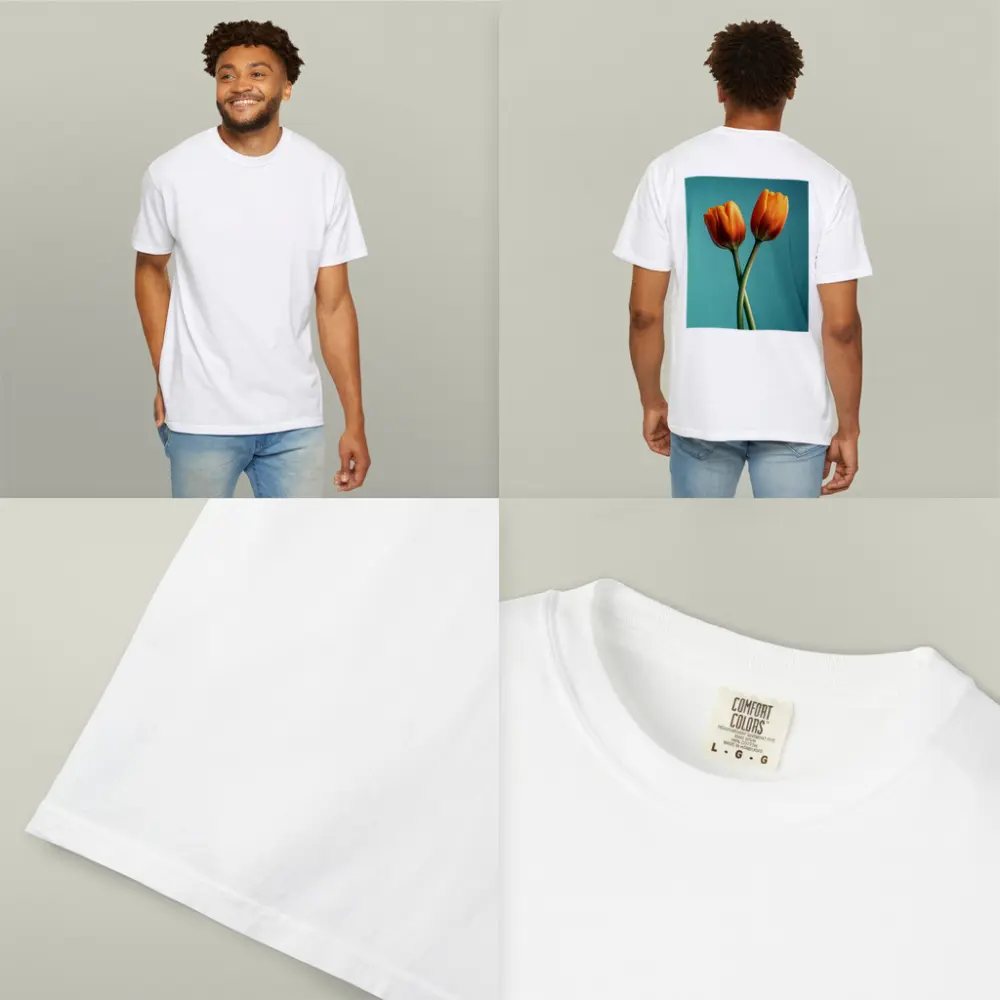 Two Orange Tulips Teal Background – T-Shirts