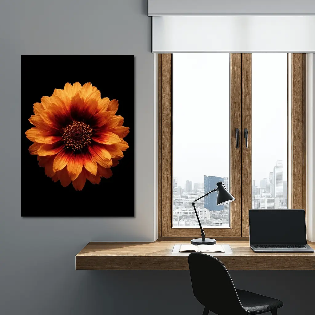 Orange Gaillardia Flower Black Background – Wall Art