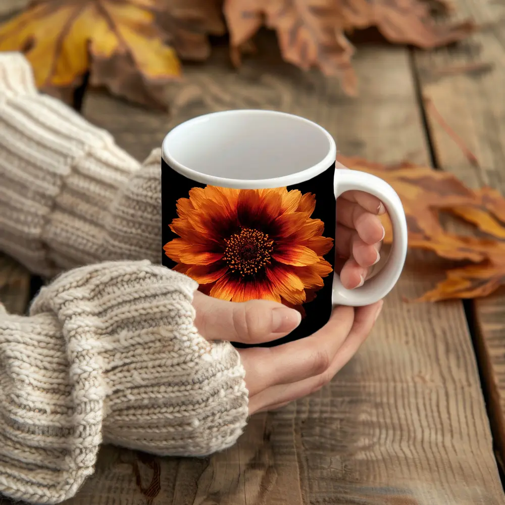 Orange Gaillardia Flower Black Background – Mugs