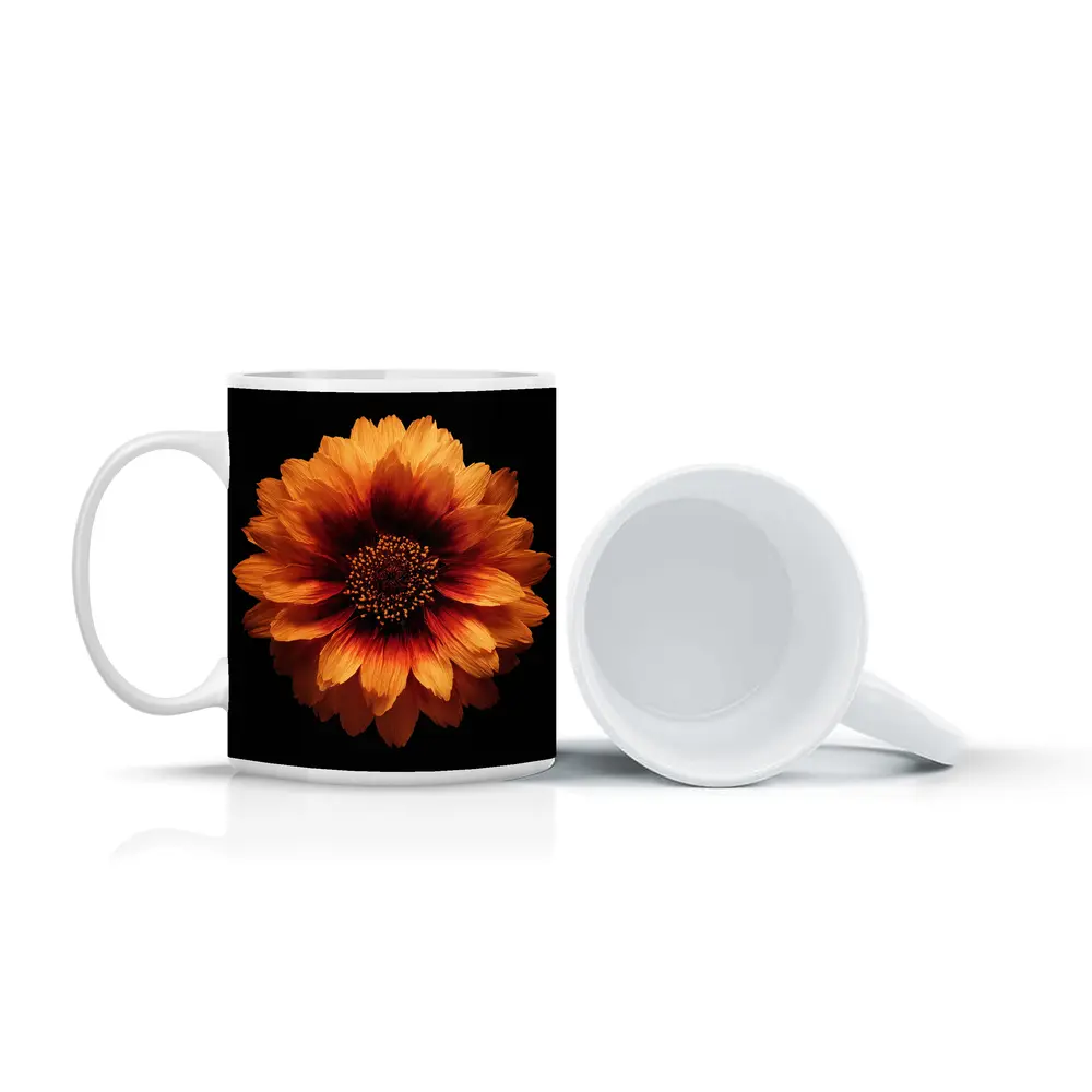 Orange Gaillardia Flower Black Background – Mugs