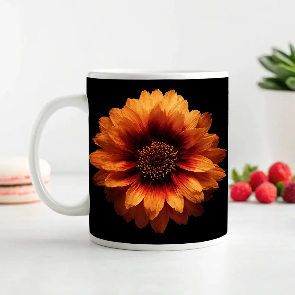 Orange Gaillardia Flower Black Background – Mugs