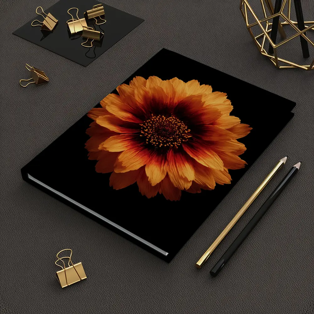 Orange Gaillardia Flower Black Background – Notebooks