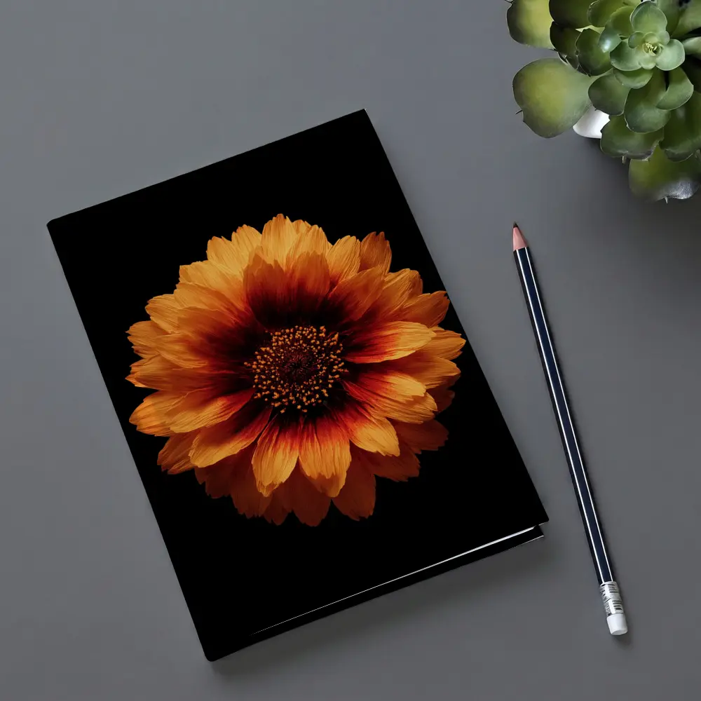 Orange Gaillardia Flower Black Background – Notebooks