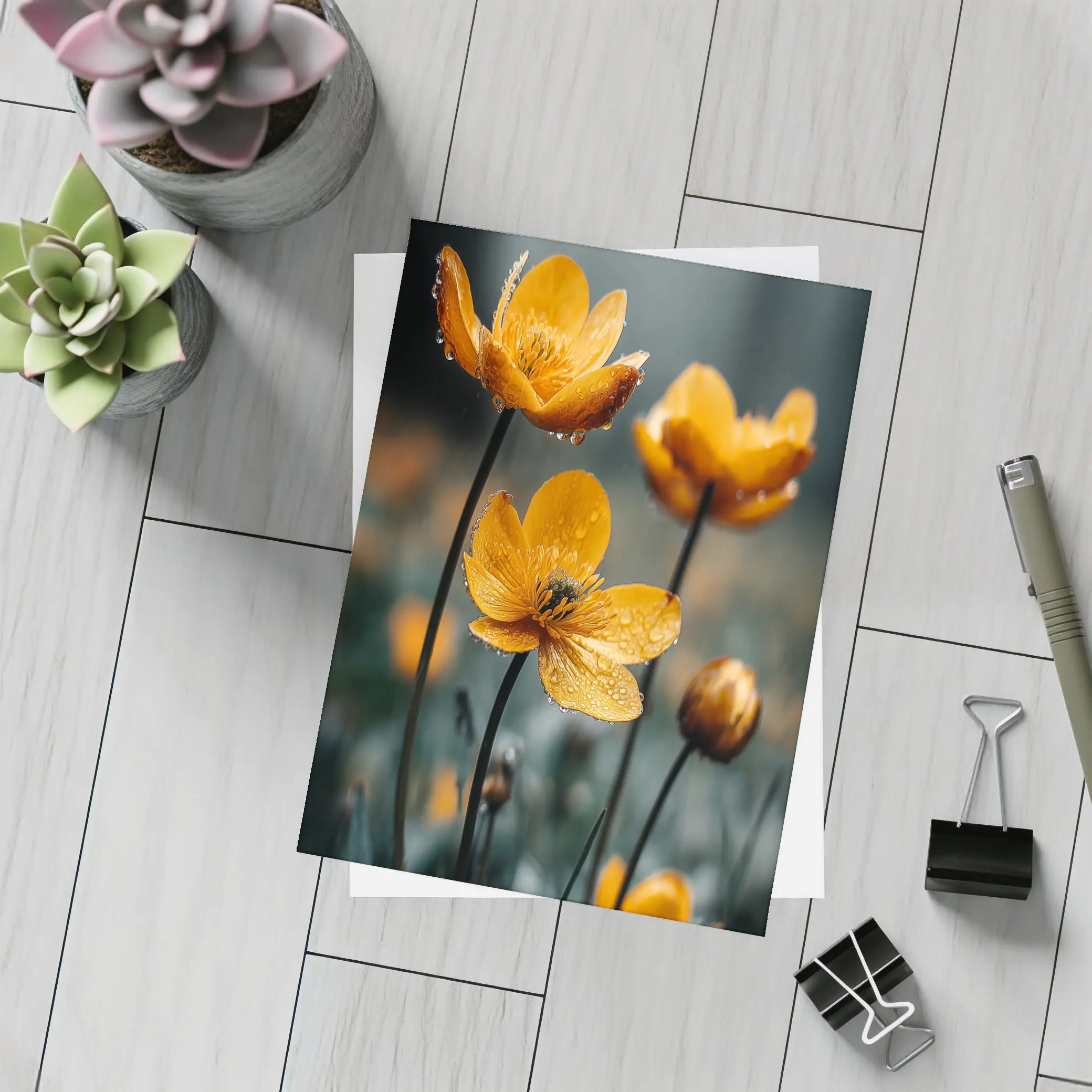 Orange Buttercup Flowers With Rain Drops – Postcards
