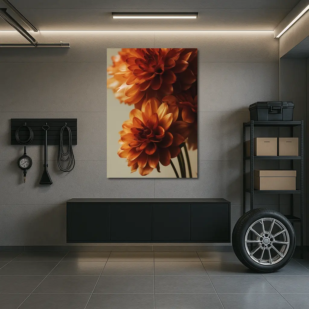 Orange Dahlia Flowers Close Up Neutral Background – Wall Art