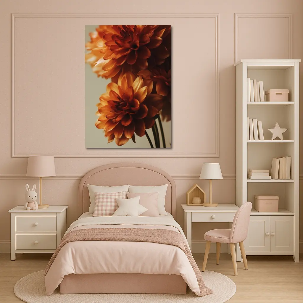 Orange Dahlia Flowers Close Up Neutral Background – Wall Art