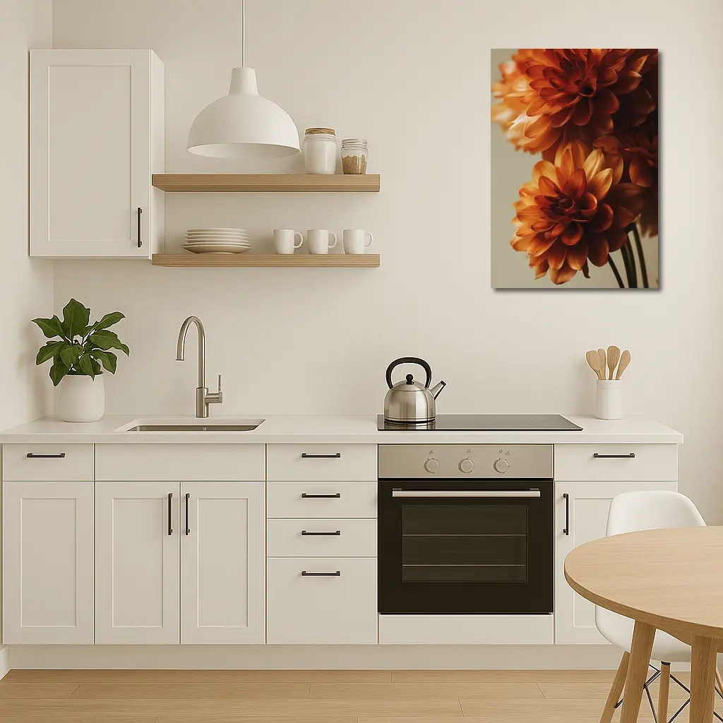 Orange Dahlia Flowers Close Up Neutral Background – Wall Art