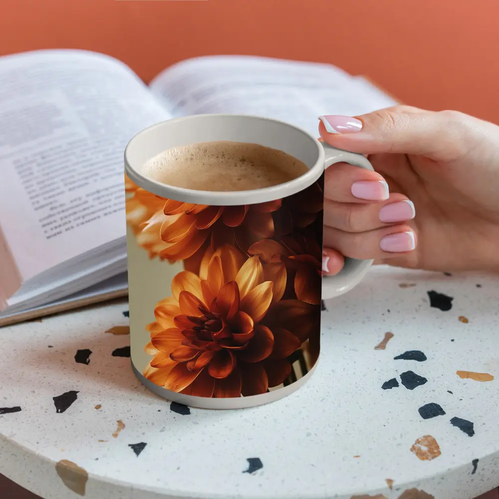 Orange Dahlia Flowers Close Up Neutral Background – Mugs