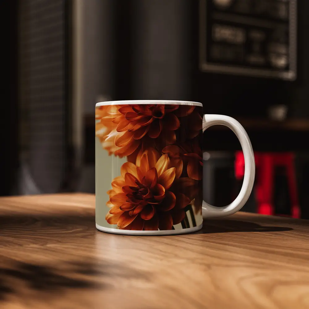 Orange Dahlia Flowers Close Up Neutral Background – Mugs