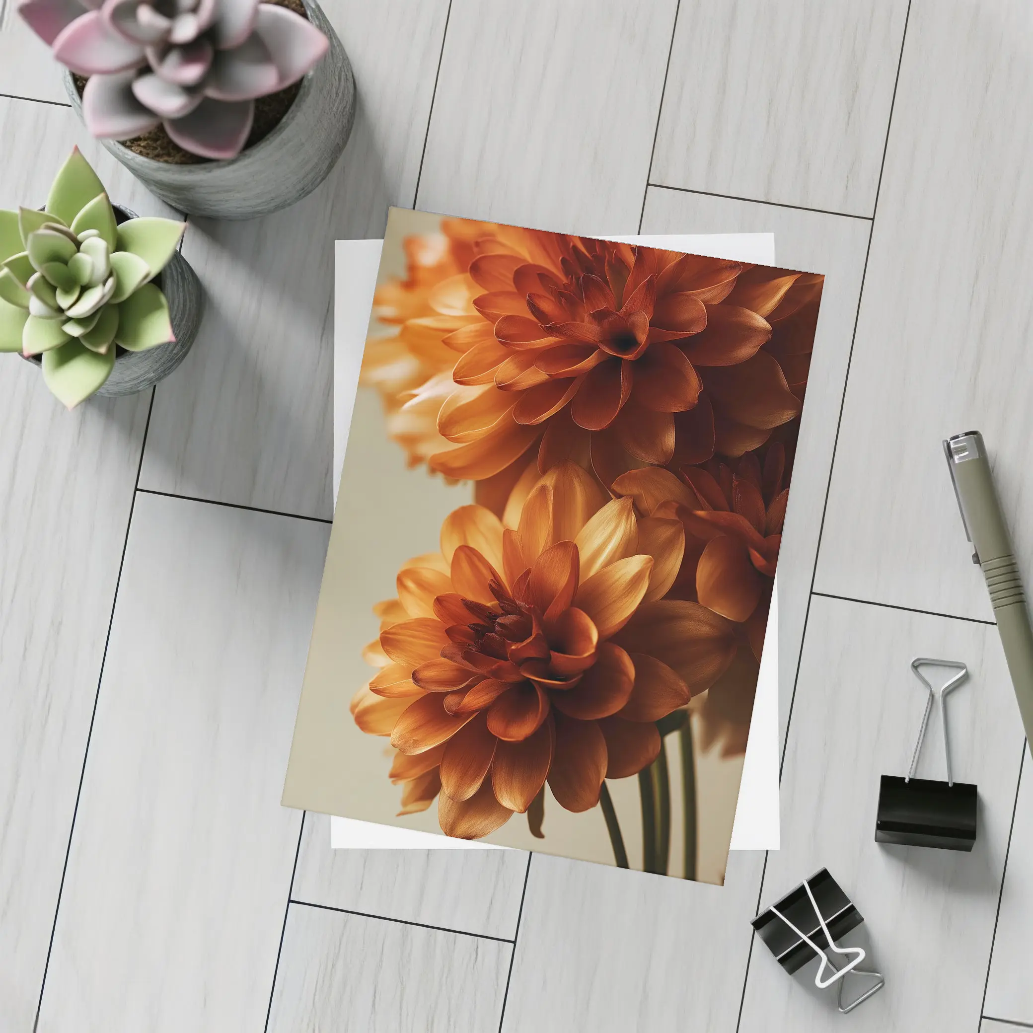 Orange Dahlia Flowers Close Up Neutral Background – Postcards