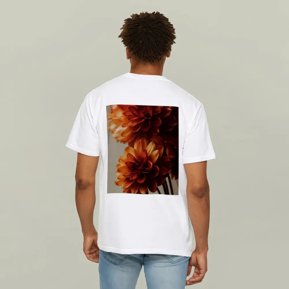 Orange Dahlia Flowers Close Up Neutral Background – T-Shirts
