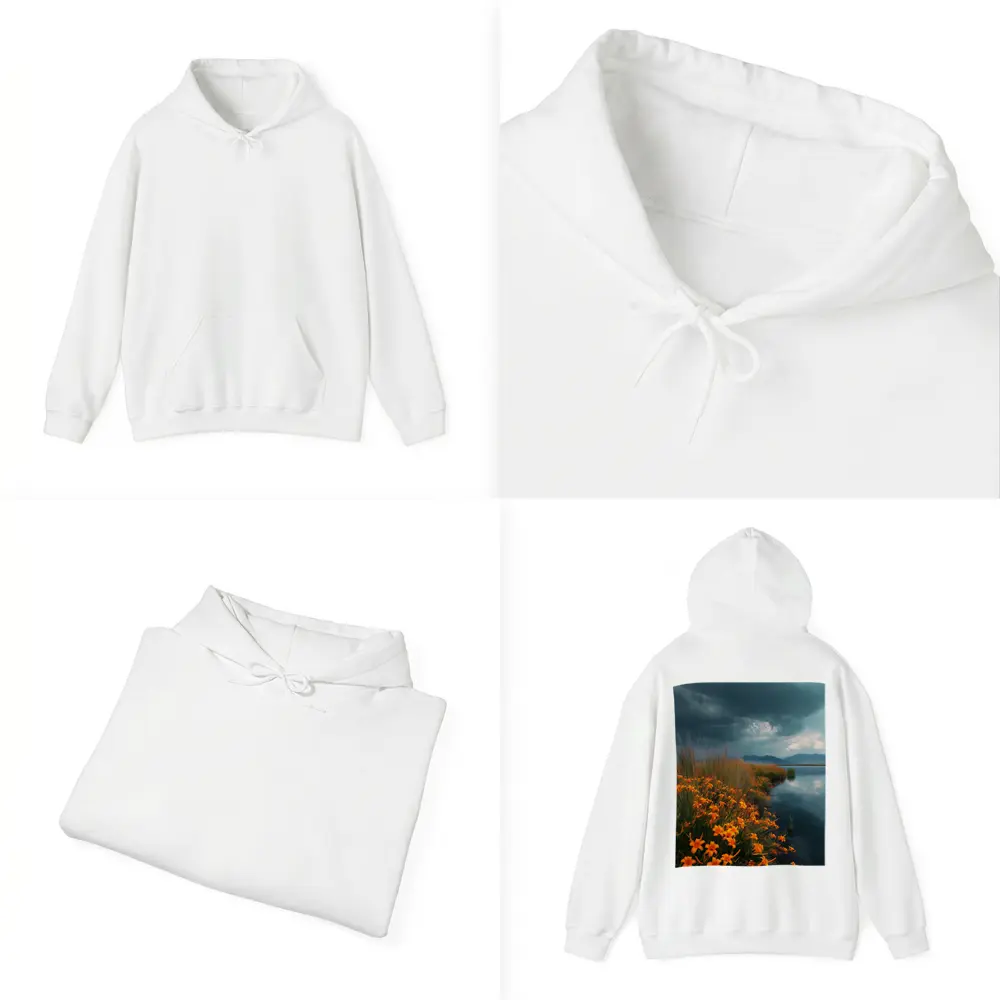 Orange Lilies By Stormy Lake Mountains – Hoodies