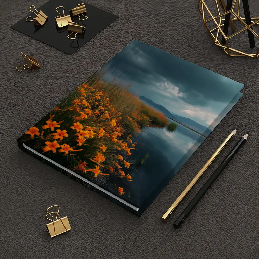 Orange Lilies By Stormy Lake Mountains – Notebooks