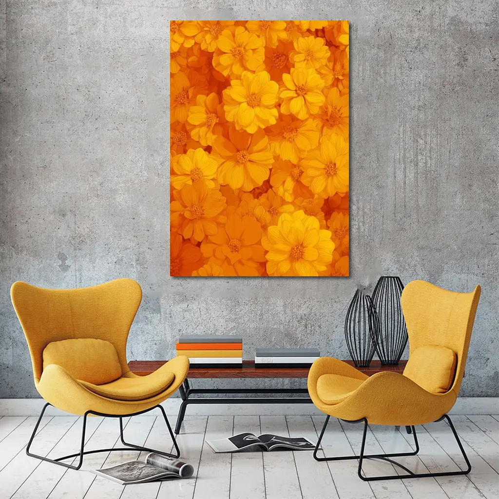 Yellow Orange Cosmos Flowers Floral Pattern – Wall Art