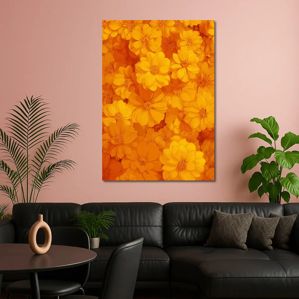 Yellow Orange Cosmos Flowers Floral Pattern – Wall Art